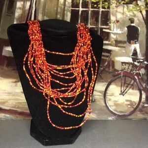 Handmade Multistrand Orange Beaded Statement Necklace